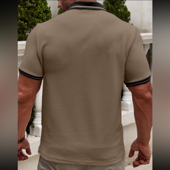 Tan / black Men Contrast Trim Polo Shirt - Picture 3 of 5
